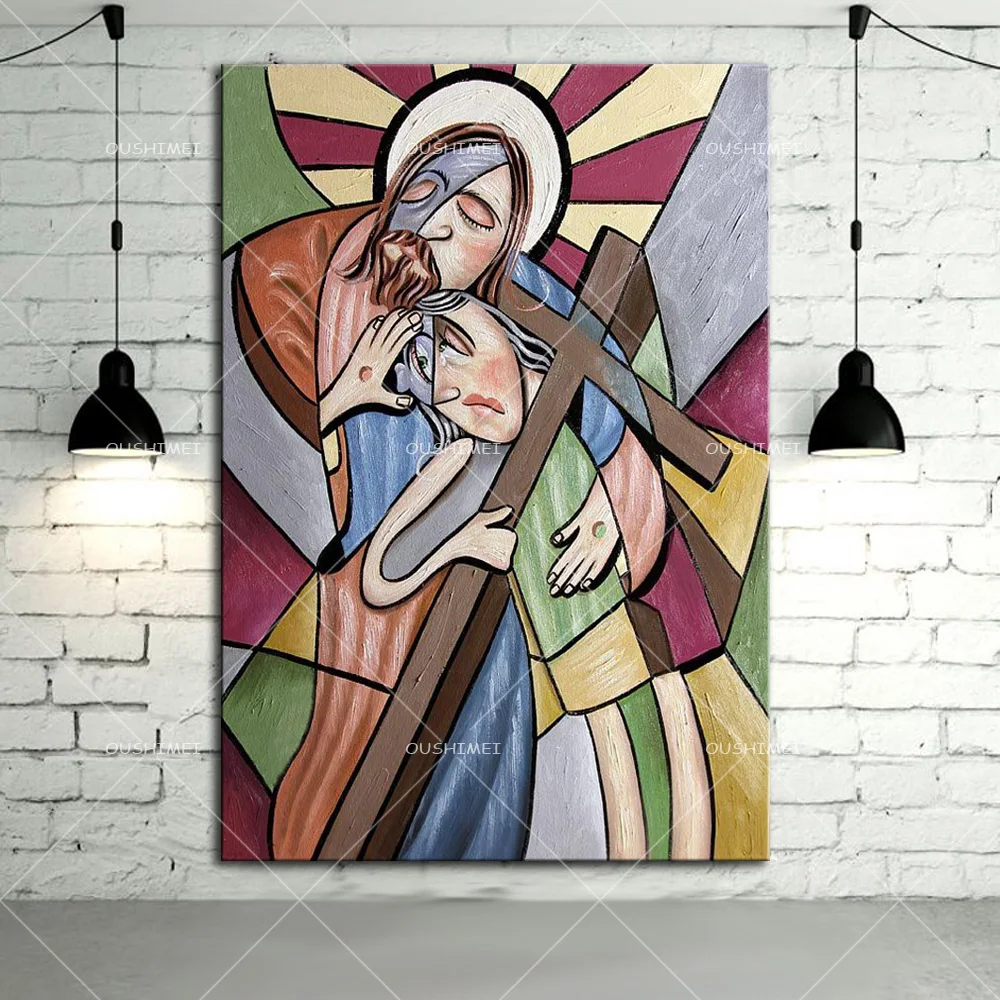 

Hand Painted Modern Mural Christian Canvas Picture Wall Abstact Figure Jesus Painting Hang Paintings For Room Oil Painting