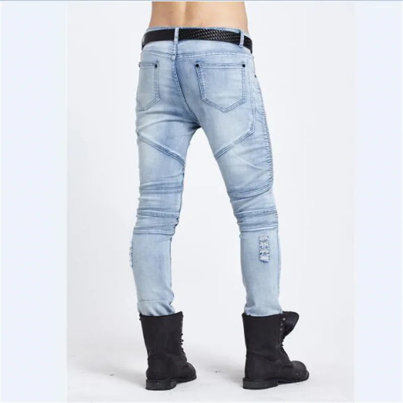 Slim Fit Для мужчин Хлопковые обтягивающие Байкер Джинсы для женщин джинсовые штаны