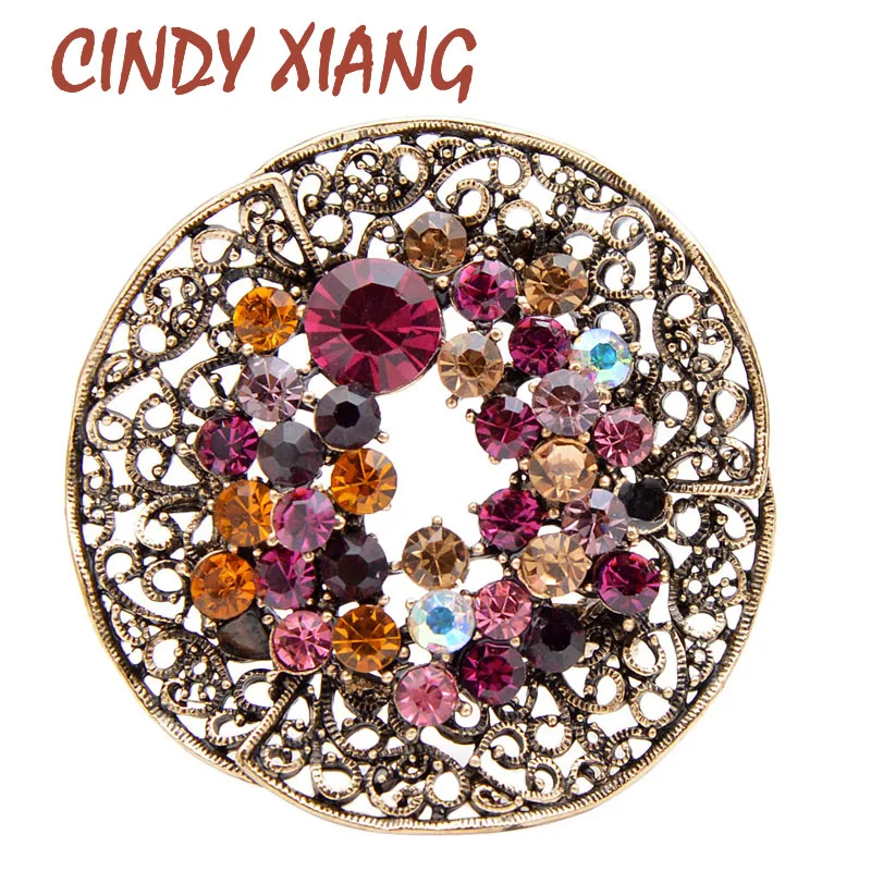 CINDY XIANG 3 Colors Rhinestone Vintage Fashion Round Circle Brooches For Women Coat Pins Shining Luxury Autumn Brooch Good Gift