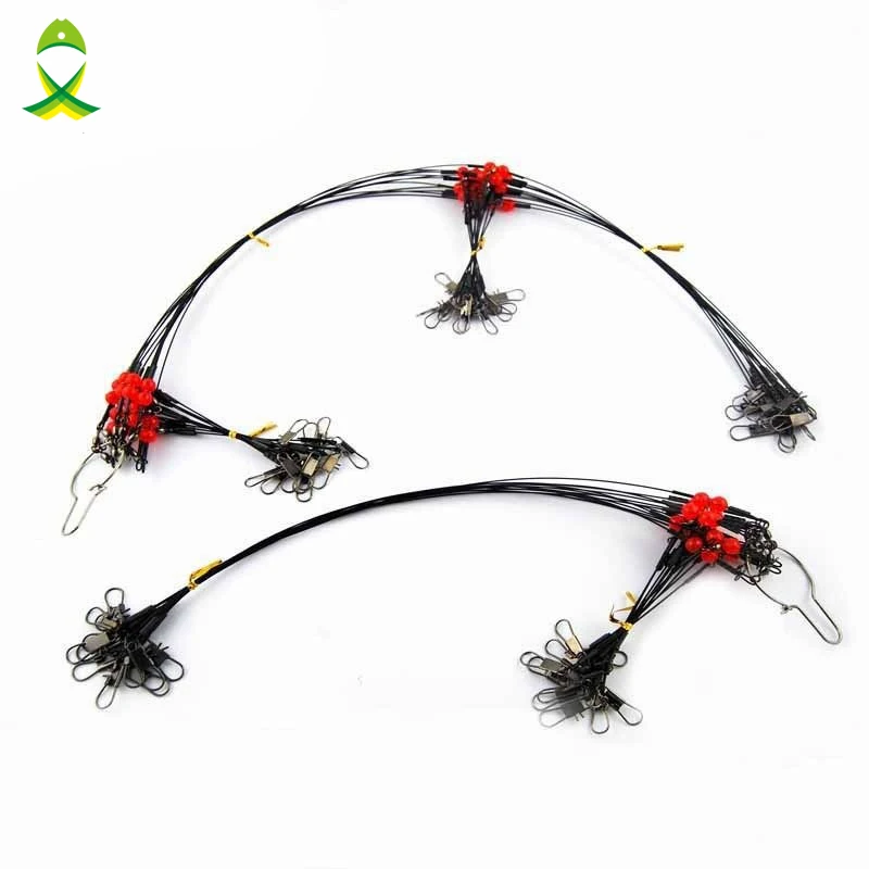 JSM 24pcs 55cm 35cm Black Fishing Wire Leaders Stainless Steel Braided