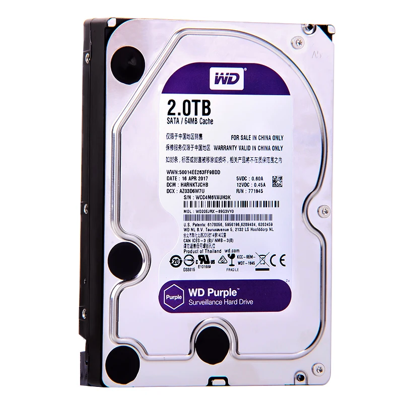 Western Digital WD Purple 2 ТБ 3 5 дюйма HDD для наблюдения 64 Мб SATA 6 ГБ/сек. внутренний жесткий