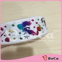 Последняя голограмма grosgrain " 75 мм 50 ярдов Термотрансферная Радужная Русалка печатная лента принимаем на заказ