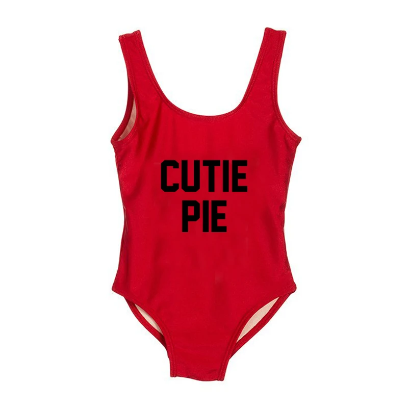 Купальный костюм для малышей цельный купальный костюм боди для девочек, детский купальный костюм милый детский купальный костюм с надписью «CUTIE PIE» пляжная одежда для купания, ming - Цвет: RDBK