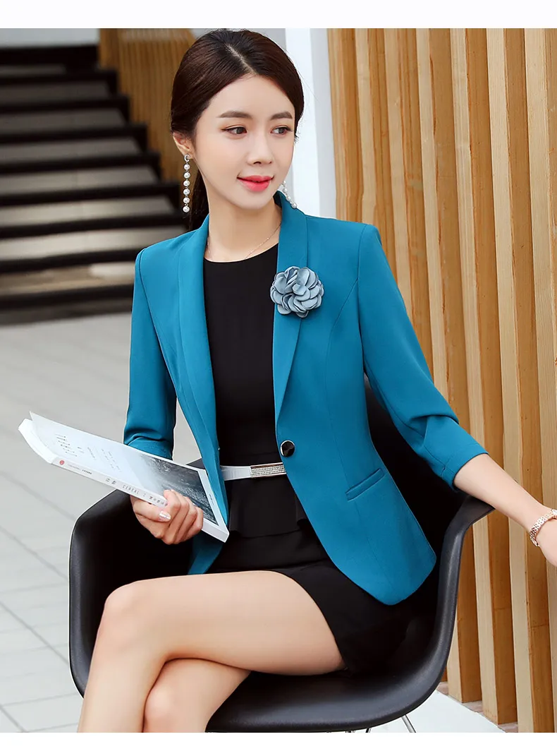 Весенний темпераментный Модный деловой блейзер для женщин OL тонкий жакет с рукавом средней длины деловой офисный женский пиджак размера плюс для работы