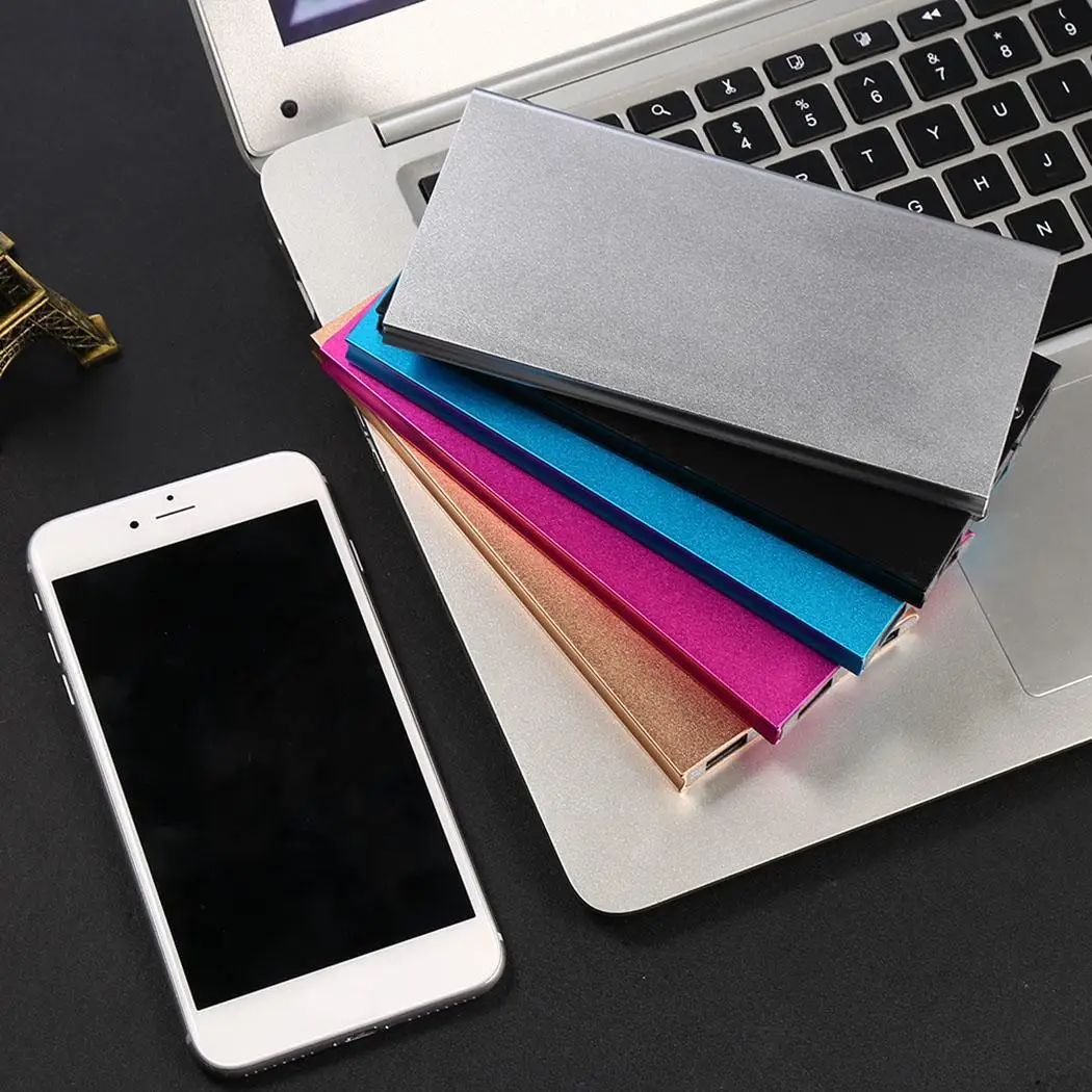 

Ultra-thin Metal Power Bank Portable General Dual USB Powerbank External Battery Charger For Smartphone With LED Flashlight