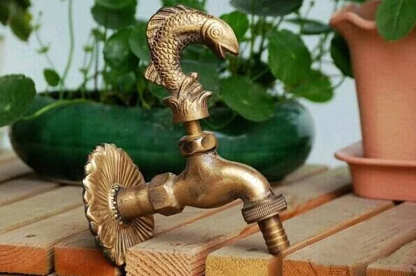 Decorative outdoor faucet rural animal shape garden Bibcock with antique bronze Fish tap for ...