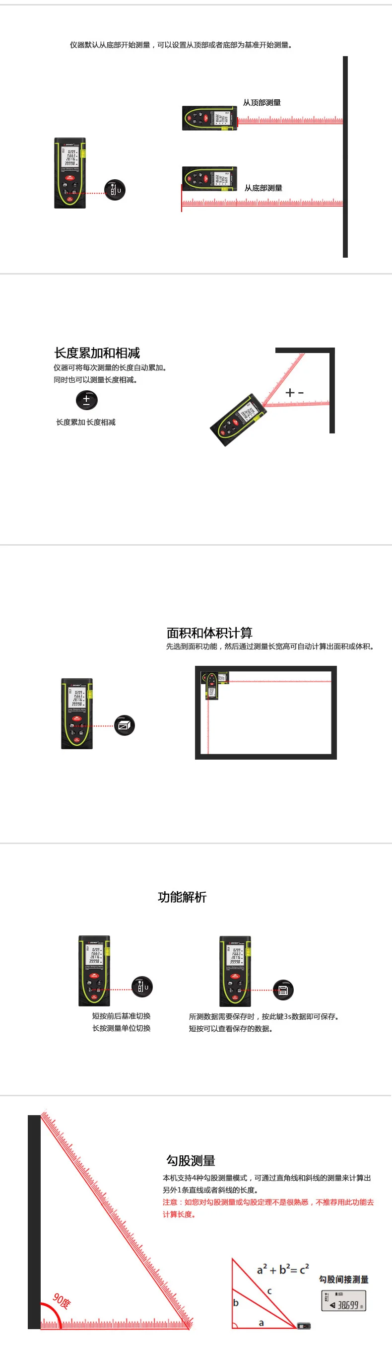 Handheld Rangefinder Laser Distance Meter Digital Laser Range Finder USB Tape Measure 60M Tester Area/volume/Angle Tester tool