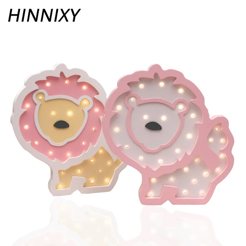 

Hinnixy Animal Lion Night Lamps Cute Wooden Bedside Table Desk Lights Home Decoration Light Fixtures Baby Favorite Toy Luminaria