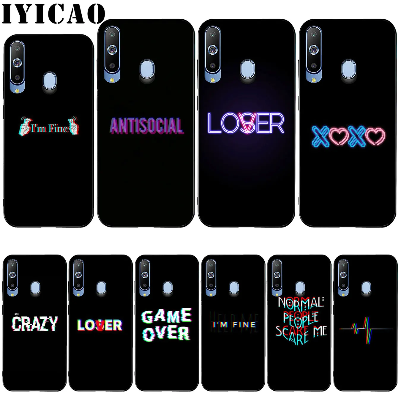 

IYICAO Color text on a black background Silicone Soft Case for Samsung Galaxy A10 A30 A40 A50 A70 M10 M20 M30 Cover
