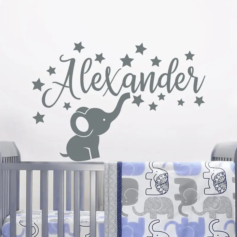 Custom Name Wall Decals Cute Elephant Liques Customizable Custom Name Wall Decals Cute Elephant