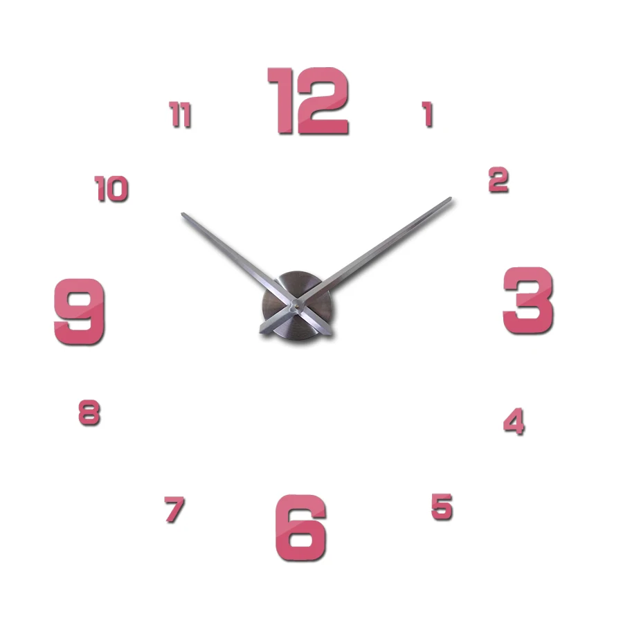 Круговой Набор для гостиной 3d diy акриловые зеркальные настенные часы бесшумные большие часы Кварцевые Металлические Стрелка для часов настоящая - Цвет: Розовый