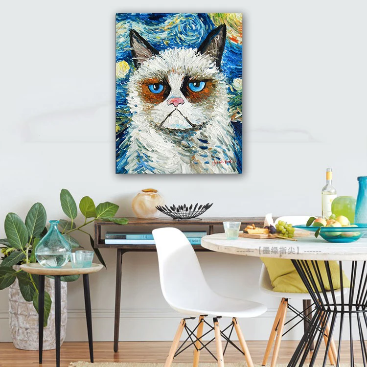 

Handmade Graffiti Art Cat Wall Art Canvas Painting For Living Room Home Decor Oil Painting Wall Art Picture Decor for Room