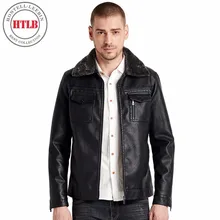 HTLB, Новое поступление, Осень-зима, брендовые мотоциклетные кожаные куртки, пальто, мужские, повседневные, модные, с искусственным воротником, с карманами, кожаные пальто для мужчин