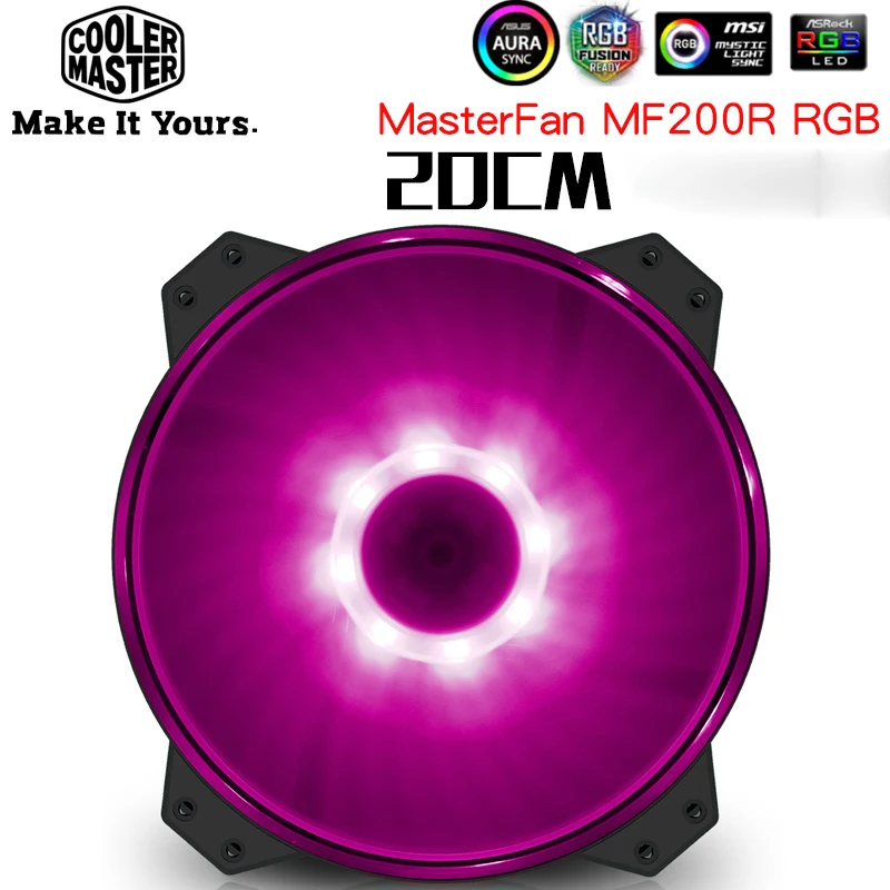 Cooler Master MF200RGB, 20 см, 12 В, RGB, чехол для ПК, вентилятор охлаждения, 200 мм, тихий компьютер, большой вентилятор, костюм для охлаждения процессора, жидкостное охлаждение