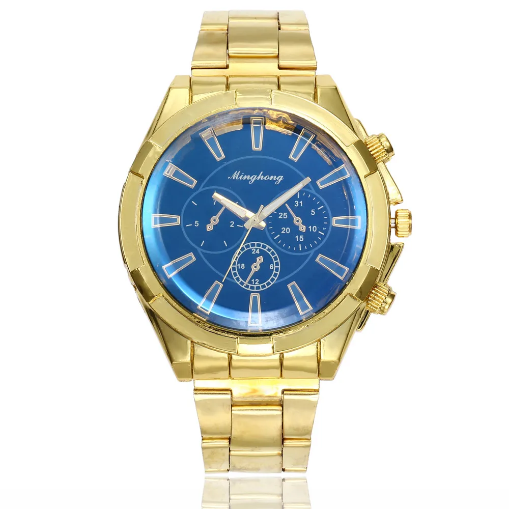 

Luxury Men's Fashion Stainless Steel Watch Analog Quartz Clock alloy case White blue