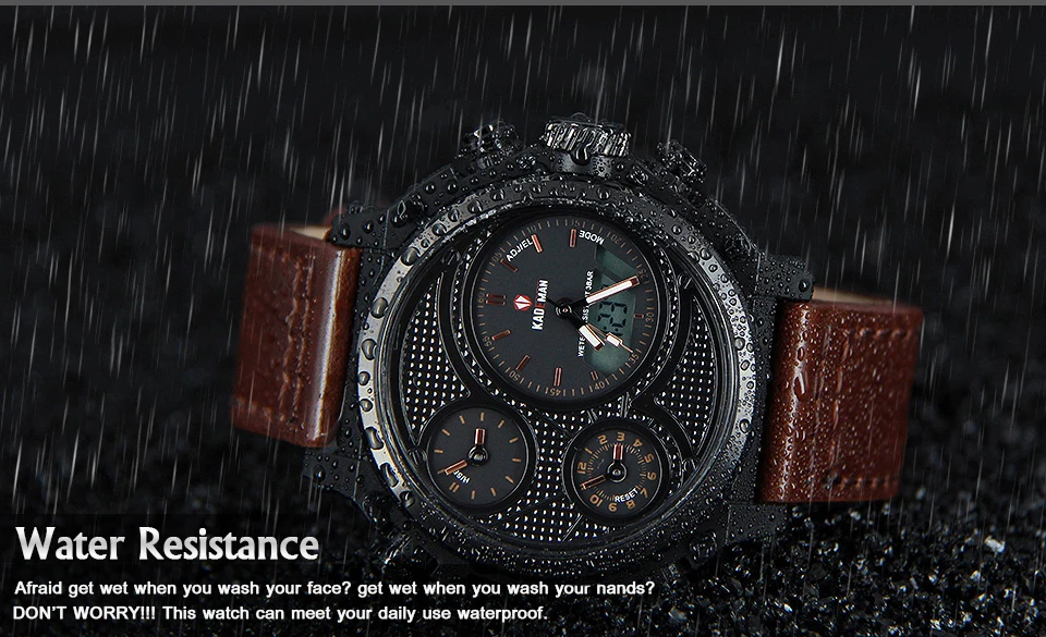 KADEMAN Мужские часы Роскошные с большим циферблатом Бизнес кварцевые кожаные цифровые военные наручные часы 3ATM Лидирующий бренд Relogio Masculino 156
