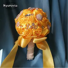 Kyunovia маленькие 15 см Свадебные Цветы атласные розы невесты Брошь в виде букета цветов букет кристаллы Искусственный Свадебный букет D130