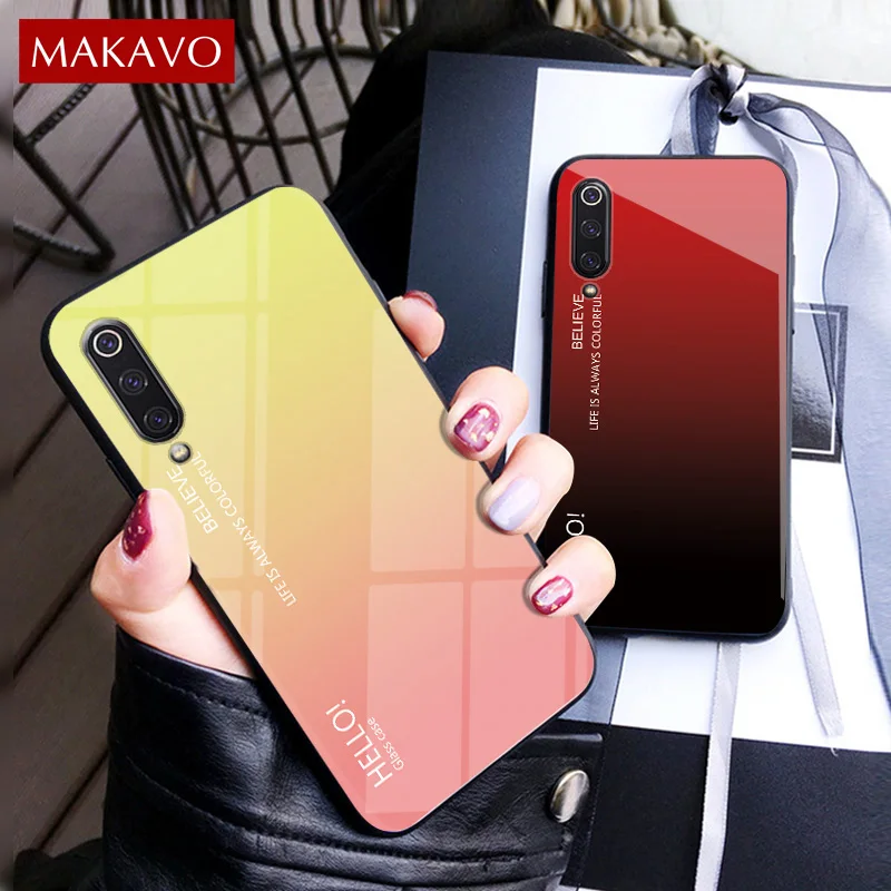 

MAKAVO Case For Xiaomi Mi 9 Cover Luxury Gradient Tempered Glass Phone Cases For Xiaomi Mi 9 Mi9 SE Cases