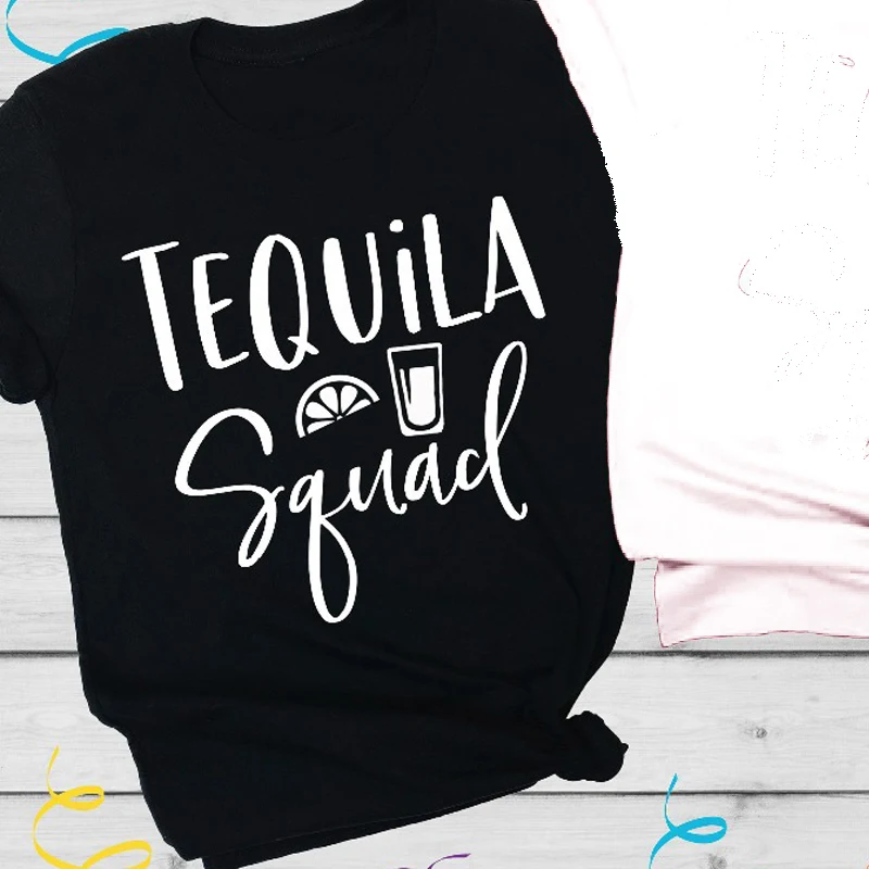 

Good Shipping in 48 Hours Fashion Casual Tequila Squad Summer Letter Printing Unisex T-shirt Soft Nuture Tees Stretch Loose Size