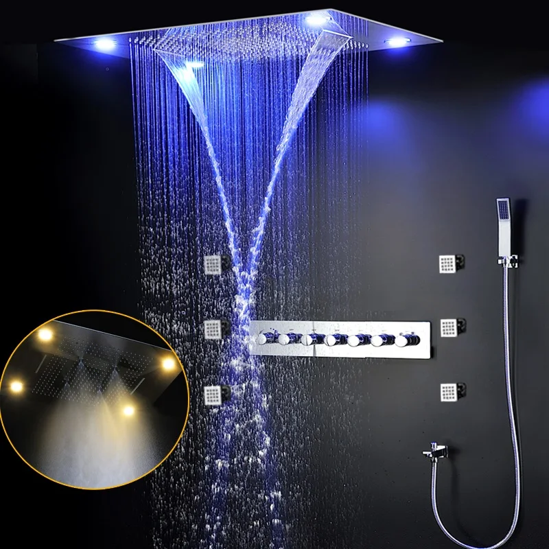 Modern 6 Functions Thermostatic Massage Shower System Bathroom LED Dual