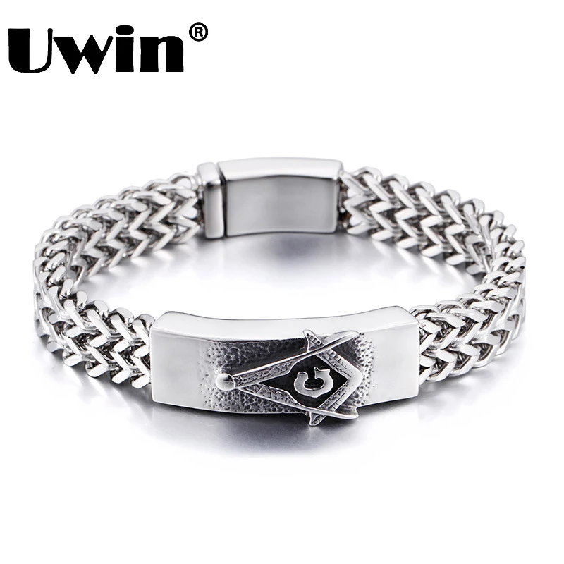 

Uwin Freemason Masonic Bracelets Men Jewelry Top Quality 316L Stainless Steel Fashion Religious Symbol Bracelets Drop Shipping