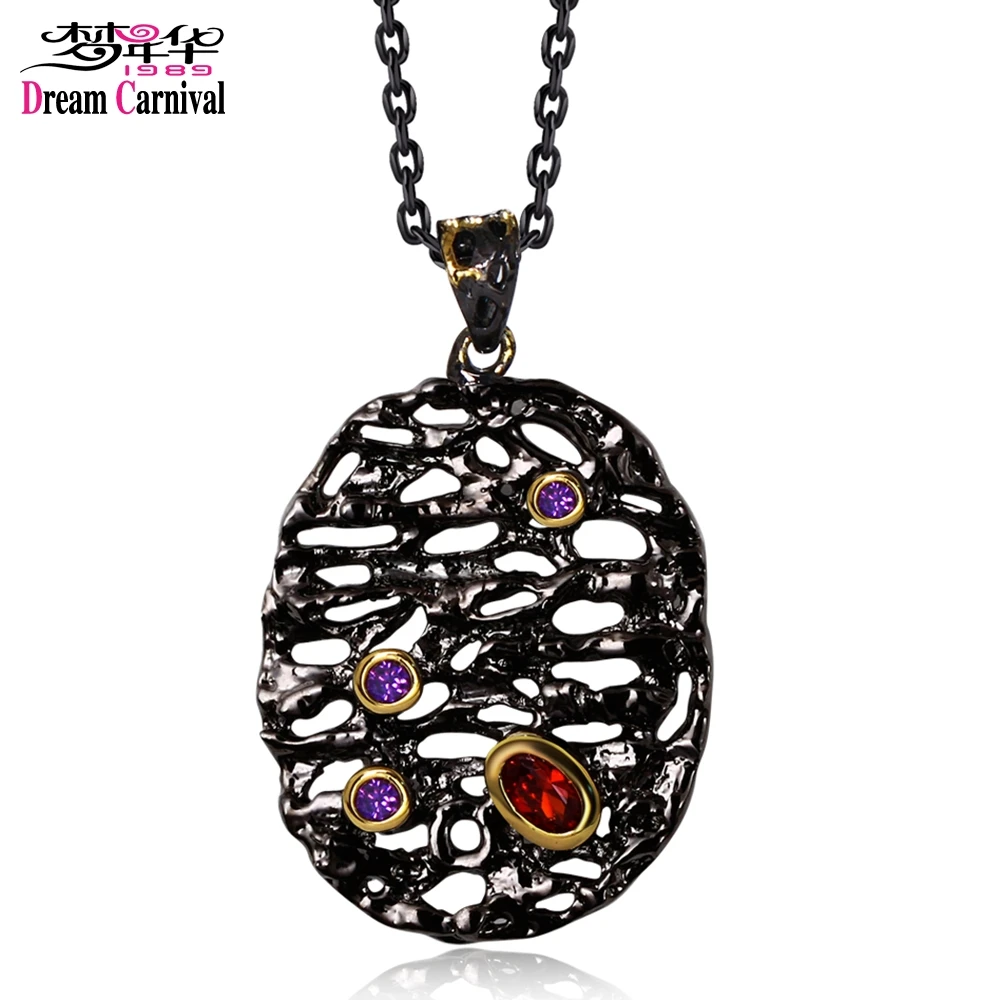 DreamCarnival1989 Neo-Gothic Long Necklace for Women Big Oval Hollow Egg Pendant Red Purple CZ Collier Bijoux Black Gold Color