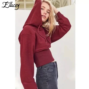 

Ellacey Autumn Winter Sexy Sweatshirt for Women Harajuku Hoodies Casual Hoody Pullovers Crop Top Female Hooded Sweatshirt