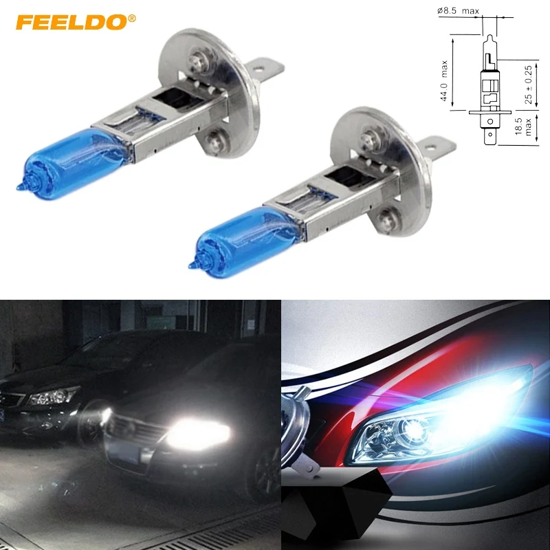 

FEELDO 2pcs 12V 55W 100W White H1 Car Headlights Lamp Car Light Source Parking #MX2024