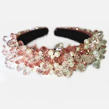 Роскошная барочная Корона тиары хрустальные бусины блестящие капли воды повязки для волос широкая повязка на голову Свадебные украшения для волос вечерние аксессуары для волос