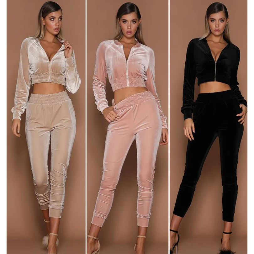 

Two Piece Set Tracksuits Top And Pants Velvet Penuche Hoodie Sweatshirts Sporting Suits Long Sleeve Sportswear Female Set Lounge