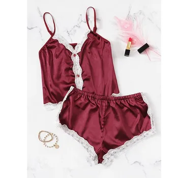 

Lace Satin Cami And Shorts Women Sexy Lingerie Set 2019 Summer Underwear Nightgown Ladies Sleepwear Homewear For Cute Girls