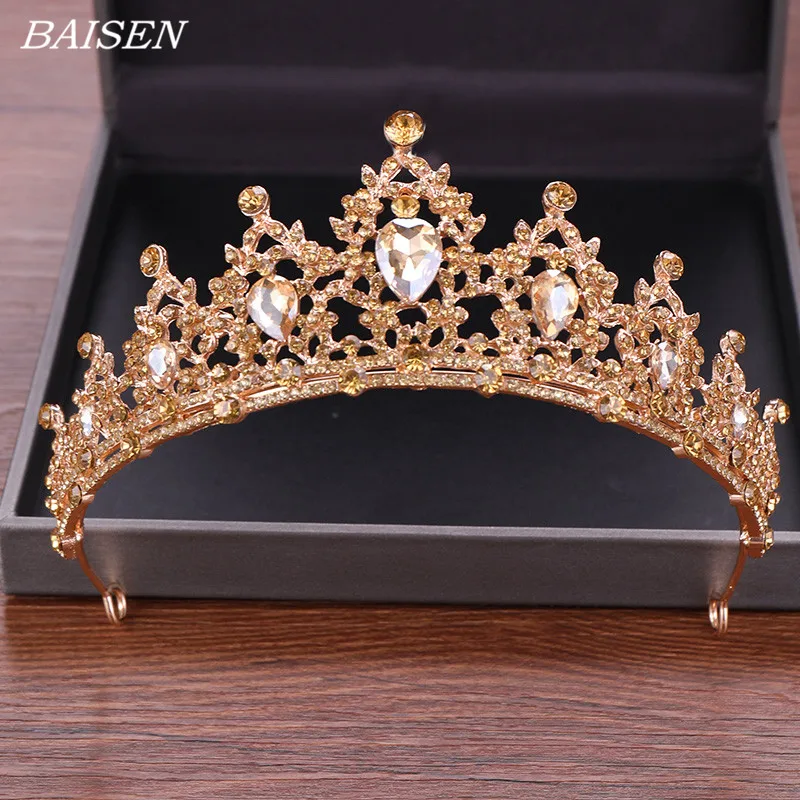 Tiaras/Золотая свадебная корона с кристаллами для невесты аксессуары волос