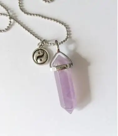 

Vintage Silver Yin Yang crystal Natural Stone Bullet Necklace Choker Collar Statement Necklace Pendant Jewelry Women DIY B143