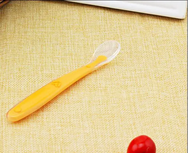 Yellow Spoon Детская ложка и вилка с датчиком температуры, безопасная силиконовая посуда для кормления, посуда для кормления, ложка для кормления, посуда - Цвет: Yellow Spoon