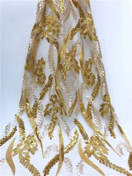 

High Quality African Lace Fabric gold choice French Net Embroidery Sequins Tulle Lace Fabric For party Dress FFY74