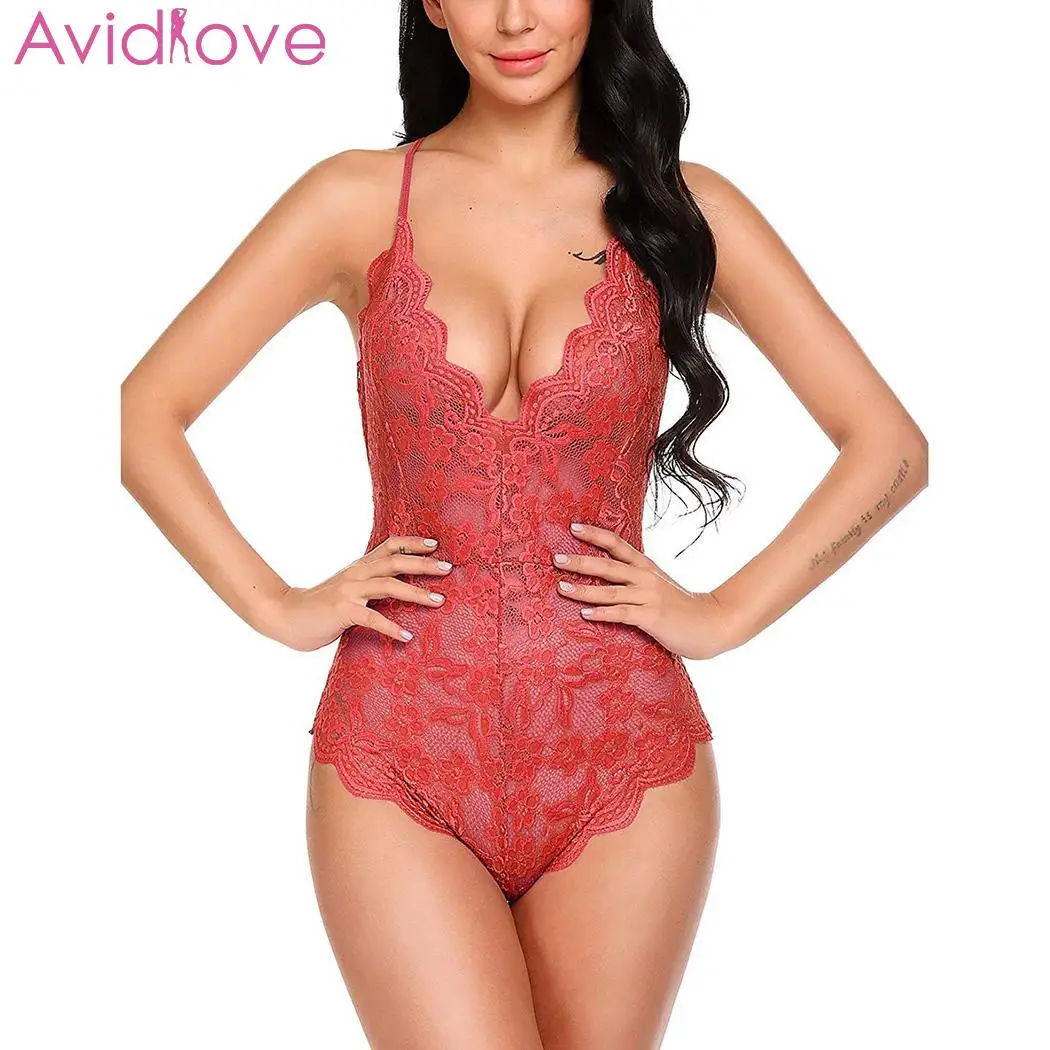 Avidlove женское сексуальное эротическое нижнее белье на бретельках, Кружевное боди, кружевное белье размера плюс, ночное белье, сексуальный костюм - Цвет: red