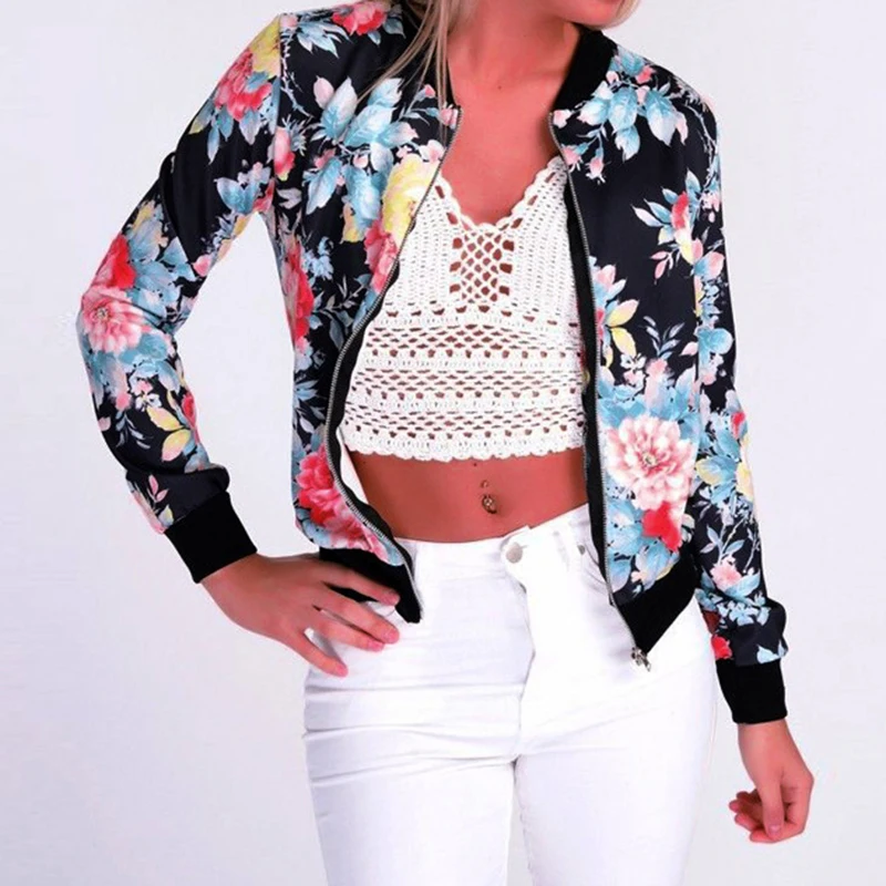NIBESSER Women Retro Flower Print Jacket Floral Zipper