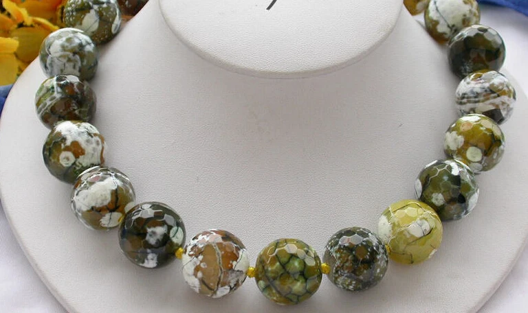 

Miss charm Jew1604 GREAT 17" 20mm Kelly round faceted fire agate bead necklace