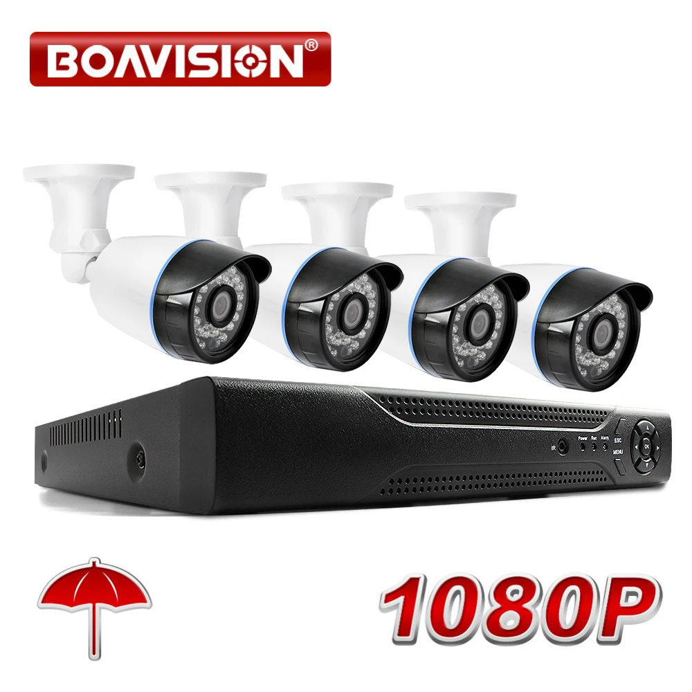 

BOAVISION 4CH 1080P AHD DVR System Kit 2000TVL HD Outdoor Security Camera System Bullet 4 Channel CCTV DVR Kit AHD Camera Set