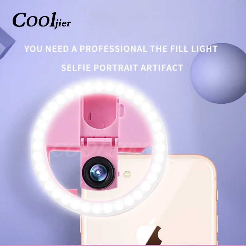 

COOLJIER LED Lens Selfie Ring Light Phone Light Wide Angle Flash For iPhone Smartphone Rechargeable Clip-on Fisheye Light New