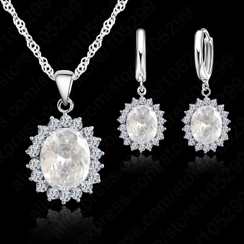 

Big Promotion Fashion Oval Jewelry Set 925 Sterling Silver Cubic Zirconia Necklace Pendant Earrings Free Shipping