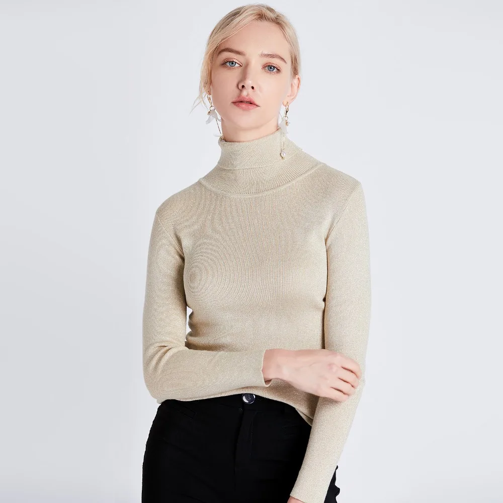 New Glitter Turtleneck Women Pullover Sweater High Elasticity Knitted Flash Slim Jumper Autumn Winter Basic Female Sweater D333 New Glitter Turtleneck Women Pullover Sweater High Elasticity Knitted Flash Slim Jumper Autumn Winter Basic Female Sweater D333