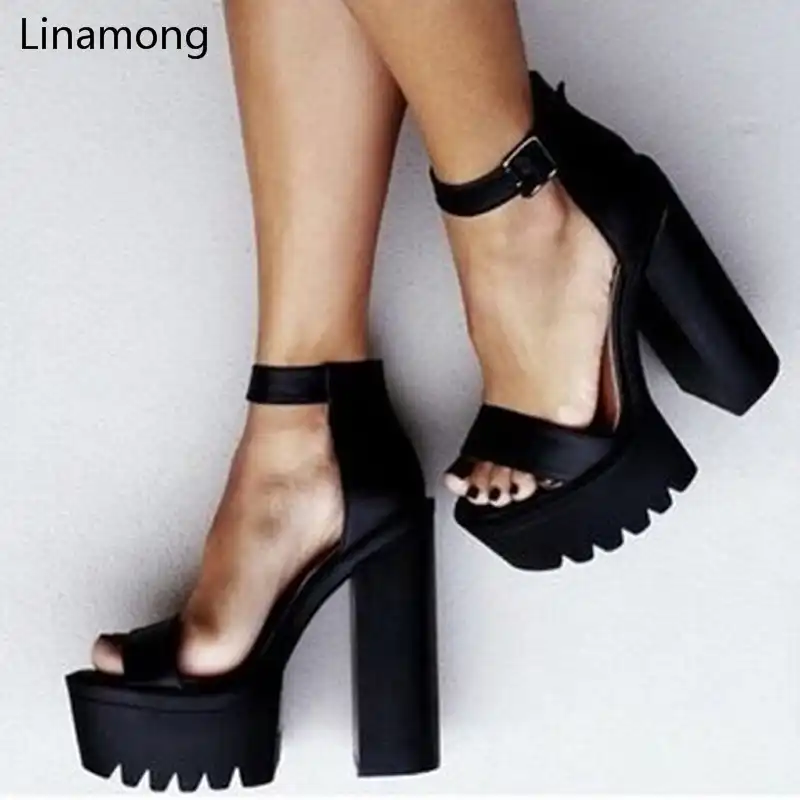 black strappy sandals with thick heel