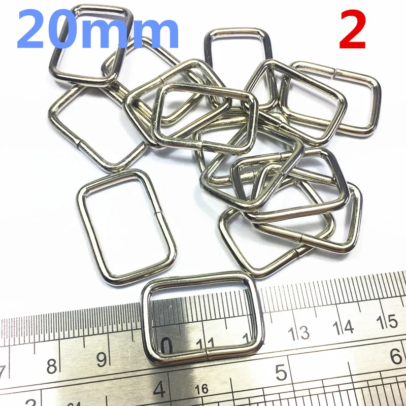 2   20mm Rectangle Metal Dee Ring D Webbing Belt Ribbon Buckle Strap Adjuster (Silver)
