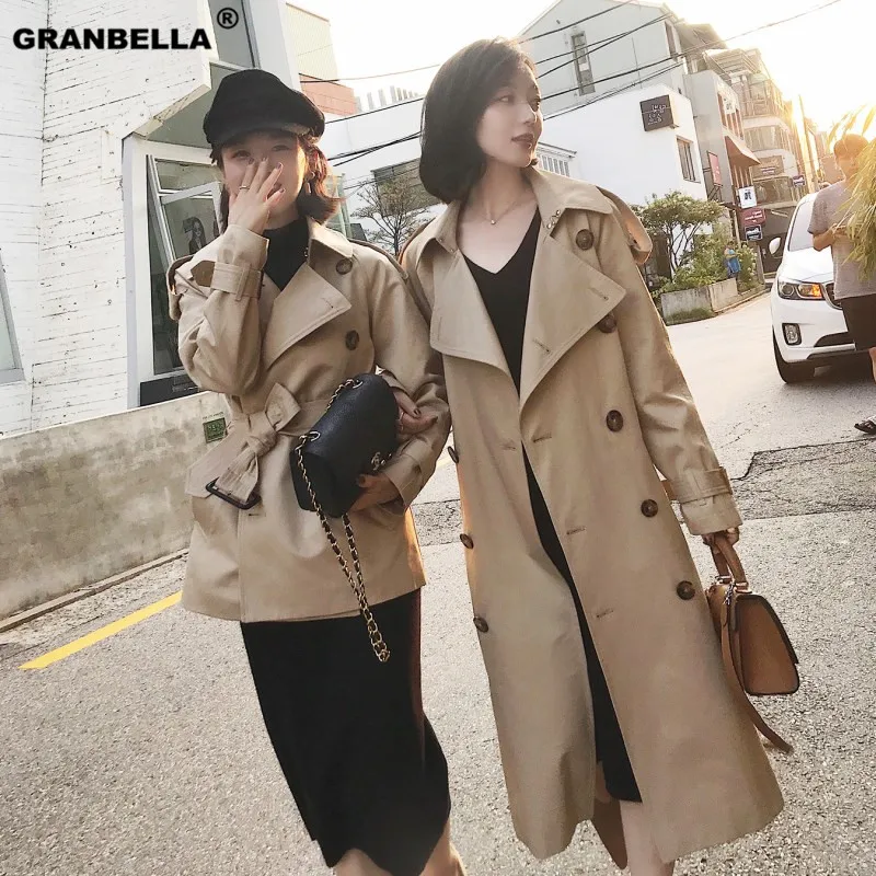 

Windbreaker female 2019 spring autumn double breasted khaki trench coat feminino chic overcoat women plus size