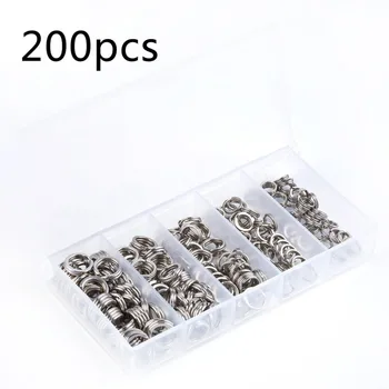 

NEW 200 pcs Stainless Steel Solid Flatten Double Circle Split Rings Connectors Iron Plate Lure Hook With Connecting Fishing Gear