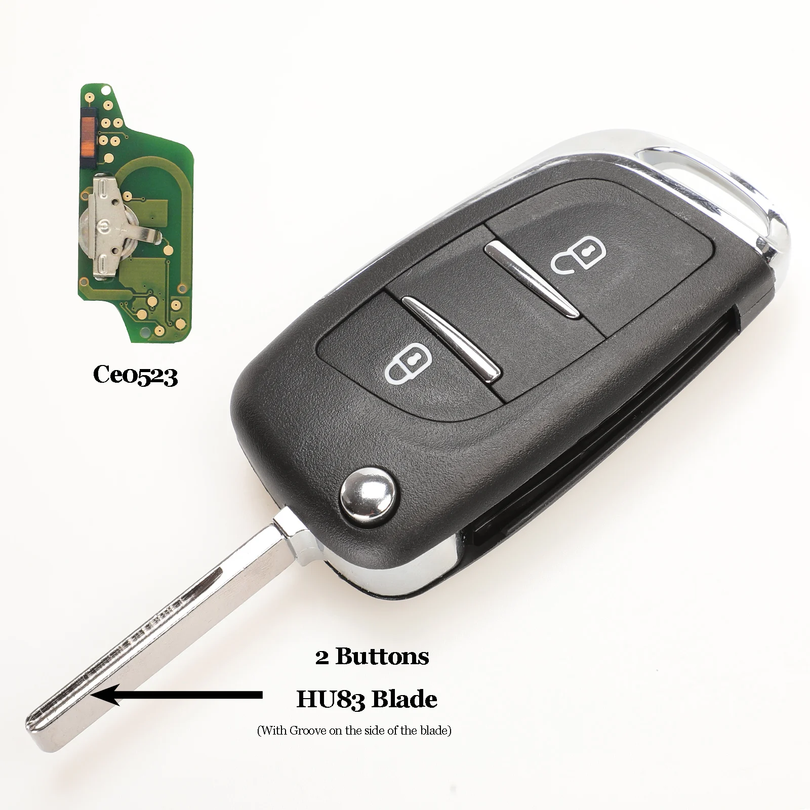 Jingyuqin Ce0523 ASK/FSK 2/3 кнопочный дистанционный Автомобильный ключ для Citroen C2 C3 C4 C5 433 МГц ID46 модифицированный откидной Складной автомобильный ключ управления - Цвет: HCA 2 Butotns