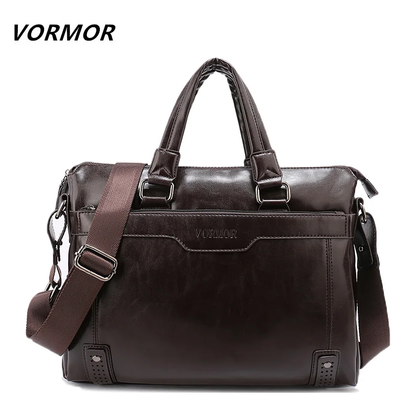 VORMOR New Leather Men's Handbag Business Men Briefcase Bag Large Capacity Shoulder Tote Bags Rivet Hollow Bottom Man Laptop Bag