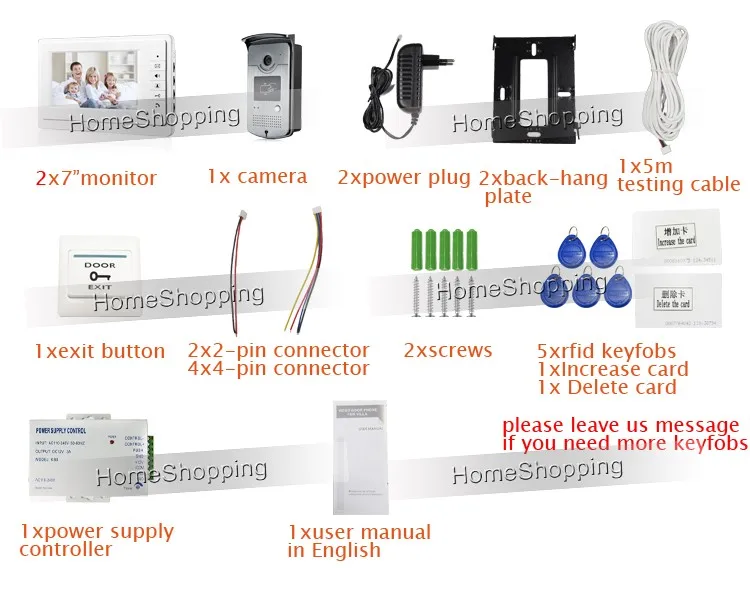 Проводной 7 "цветной Монитор Видео Домофонные Интерком Комплект + 2 Экран + открытый RFID Дверной Звонок Камера + 12 В Управления Питанием БЕСПЛАТНАЯ ДОСТАВКА