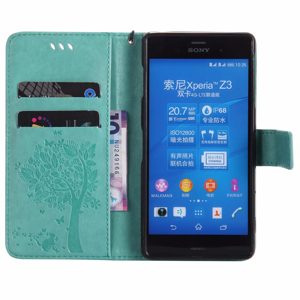 Кожаный чехол для sony Xperia Z3 Z4 Z5 Mini Plus Premium M2 M4 M5 X Performance XA Ultra XZ E4 E5 C5 Tree Cat Capa